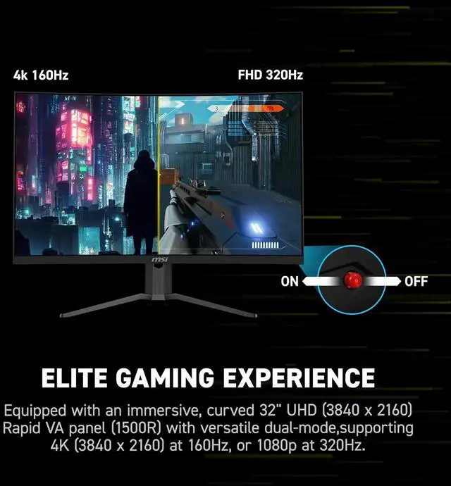 Alt view image 5 of 19 - MSI 31.5" 160Hz UHD / 320Hz FHD Rapid VA UHD Gaming Monitor AMD Adaptive Sync 93% ADOBE RGB / 97% DCI-P3 / 136% sRGB (CIE1976 Standard) MAG 321CUPDF