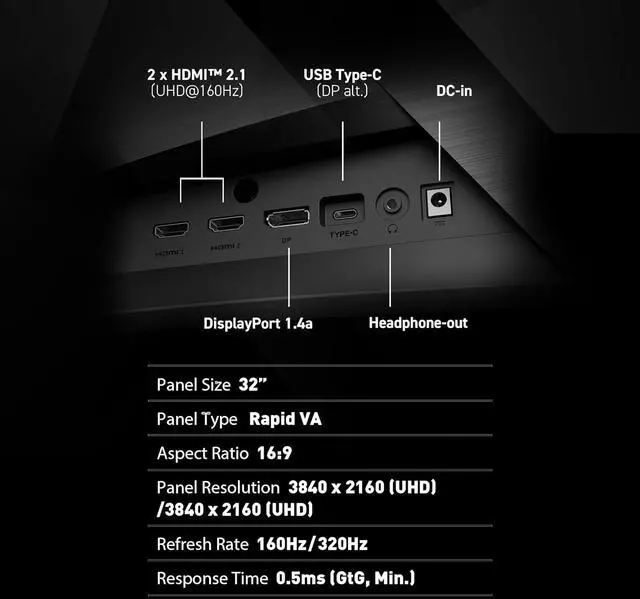 Alt view image 10 of 19 - MSI 31.5" 160Hz UHD / 320Hz FHD Rapid VA UHD Gaming Monitor AMD Adaptive Sync 93% ADOBE RGB / 97% DCI-P3 / 136% sRGB (CIE1976 Standard) MAG 321CUPDF