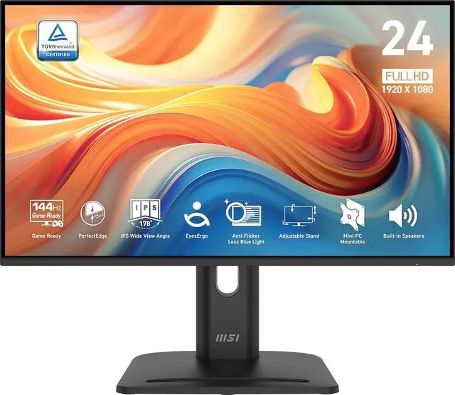 Main image of MSI PRO MP245PG E14 24-inch IPS 1920 x 1080 (FHD) Computer Monitor, 144Hz, Adaptive-Synch, HDMI, Display Port, VGA Port, VESA Mountable, Tilt, Height Adjustable,Speaker, 1ms, Black