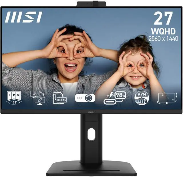 Main image of MSI PRO MP275QPDG, 27" IPS, QHD, 100hz, Height Adj. stand, Speaker, Webcam, Ethernet Interface - 1x LAN Port (1Gbps)