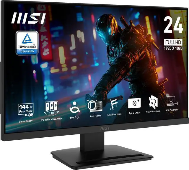 Alt view image 3 of 12 - MSI PRO MP243L E14 24-inch IPS 1920 x 1080 (FHD) Gaming Office Monitor, 144Hz, Adaptive-Synch, HDR Ready, HDMI, VGA Port,VESA Mountable, Tilt, 4-side slim bezel ,1ms, Black