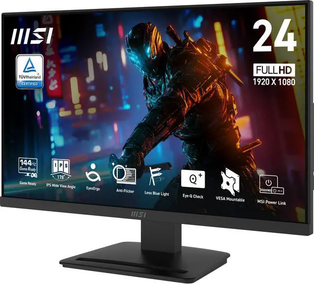 Alt view image 4 of 12 - MSI PRO MP243L E14 24-inch IPS 1920 x 1080 (FHD) Gaming Office Monitor, 144Hz, Adaptive-Synch, HDR Ready, HDMI, VGA Port,VESA Mountable, Tilt, 4-side slim bezel ,1ms, Black