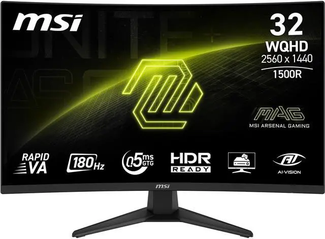 Main image of MSI 31.5" 180 Hz Rapid VA QHD(2560 x 1440) Gaming Monitor-180Hz, 0.50ms, Adaptive Sync, HDR Ready, HDMI, VGA Port, VESA Mountable, Tilt, 4-Side Slim Bezel, MAG 321CQF E18