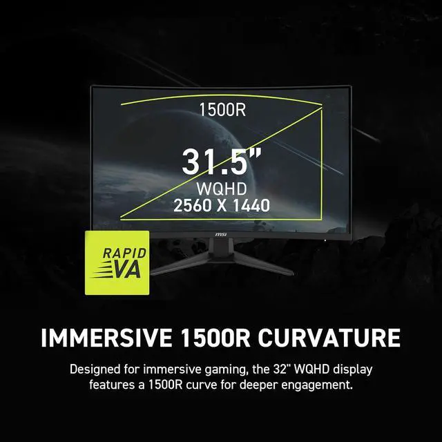Alt view image 7 of 11 - MSI 31.5" 180 Hz Rapid VA QHD(2560 x 1440) Gaming Monitor-180Hz, 0.50ms, Adaptive Sync, HDR Ready, HDMI, VGA Port, VESA Mountable, Tilt, 4-Side Slim Bezel, MAG 321CQF E18