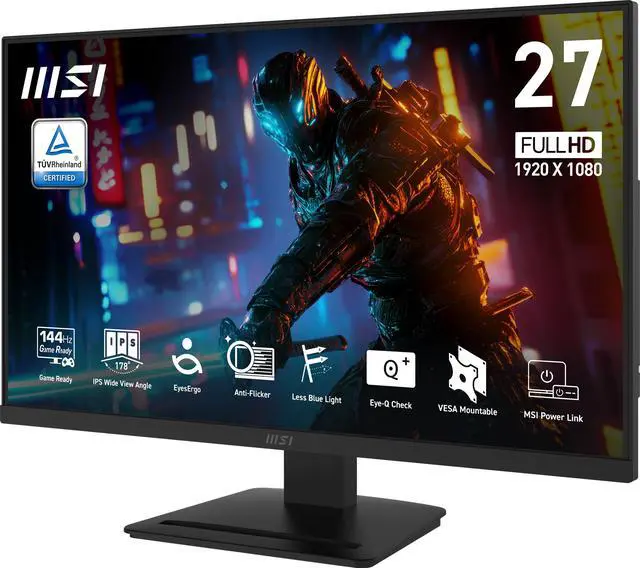 Alt view image 4 of 6 - MSI PRO MP273L E14 27-inch IPS 1920 x 1080 (FHD) Gaming Office Monitor, 144Hz, Adaptive-Synch, HDR Ready, HDMI, VGA Port,VESA Mountable, Tilt, 4-side slim bezel ,1ms, Black