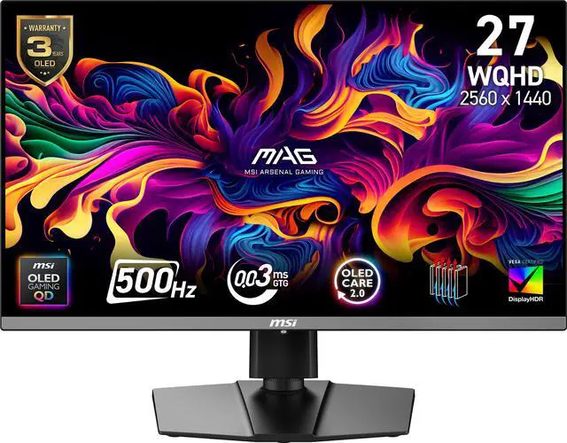 Main image of MSI 27" 500 Hz QD-OLED 2560 x 1440(QHD) Gaming Monitor FreeSync (AMD Adaptive Sync) MAG 272QP MAG 272QP QD-OLED X50