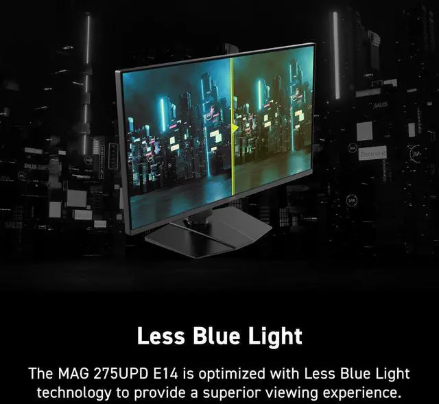 Alt view image 9 of 20 - MSI MAG 275UPD E14 27-inch 3840 x 2160 (UHD) Gaming Monitor, 288Hz, Adaptive-Synch, HDMI, DisplayPort, VESA Mountable, Tilt, Height Adjustable, Speaker, 1ms, Black