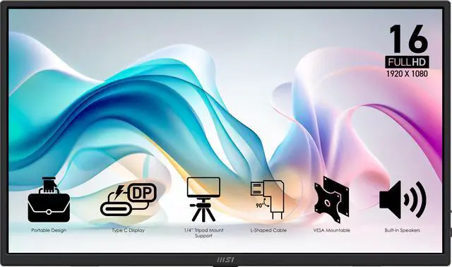 Alt view image 9 of 20 - MSI Pro MP165 E6 Portable Monitor, 15.6" FHD IPS 1080p, USB Type-C, Mini-HDMI, Built-in Speakers, Perfect for PC, Mac, PS5, PS4, Xbox, Mobile, Matte Black