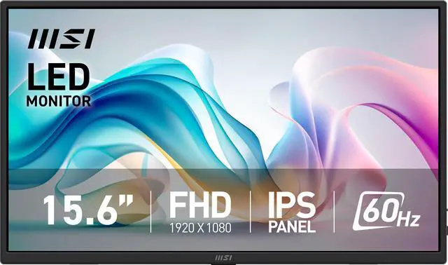 Main image of MSI Pro MP165 E6 Portable Monitor, 15.6" FHD IPS 1080p, USB Type-C, Mini-HDMI, Built-in Speakers, Perfect for PC, Mac, PS5, PS4, Xbox, Mobile, Matte Black