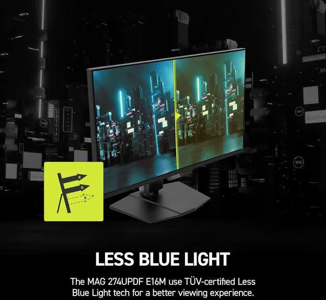 Alt view image 9 of 20 - MSI MAG 274UPDF E16M 27" 4K UHD Mini-LED Gaming Monitor 3840x2160 160Hz 0.5ms HDR1000 Dual Mode 1080p 320Hz FreeSync Premium G-SYNC Compatible Quantum Dot Type-C 15W PD HDMI 2.1 VESA Adjustable