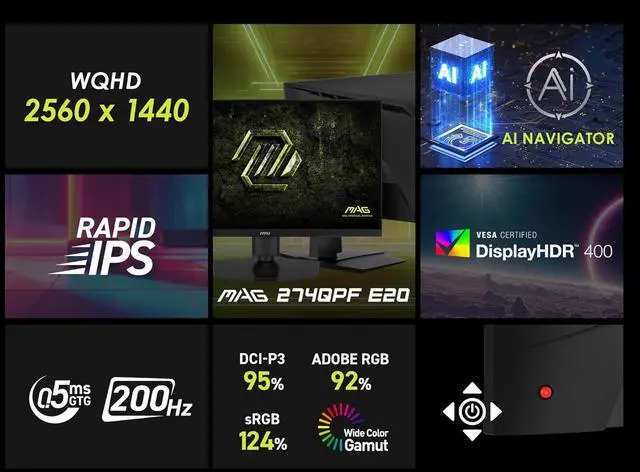 Alt view image 6 of 20 - MSI MAG 274QPF E20 27" WQHD Rapid IPS Gaming Monitor 2560x1440 200Hz 0.5ms HDR400 FreeSync Premium Type-C 15W PD HDMI 2.0b DisplayPort Height Adjustable VESA Mount Anti-Glare