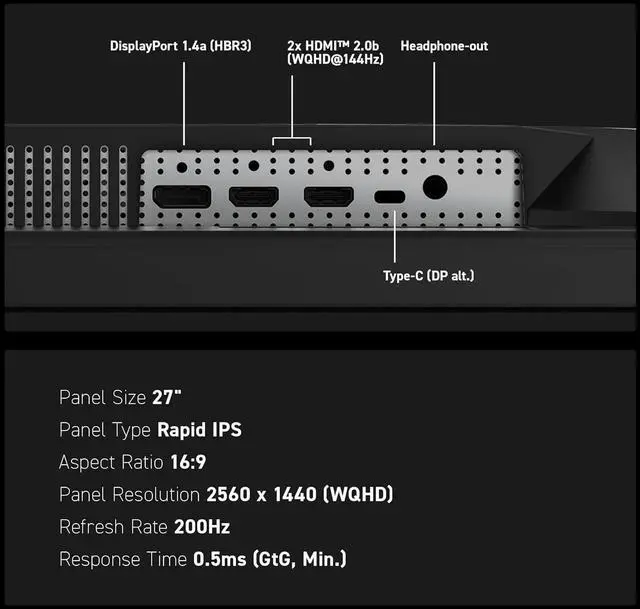 Alt view image 12 of 20 - MSI MAG 274QPF E20 27" WQHD Rapid IPS Gaming Monitor 2560x1440 200Hz 0.5ms HDR400 FreeSync Premium Type-C 15W PD HDMI 2.0b DisplayPort Height Adjustable VESA Mount Anti-Glare