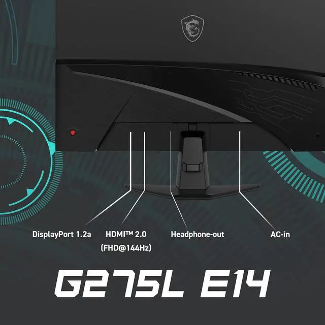 Alt view image 9 of 18 - MSI G275L E14 27" FHD Gaming Monitor 1920x1080 144Hz 1ms FreeSync IPS HDR Ready Anti-Glare HDMI DisplayPort Adaptive-Sync Frameless Design VESA Mount Compatible