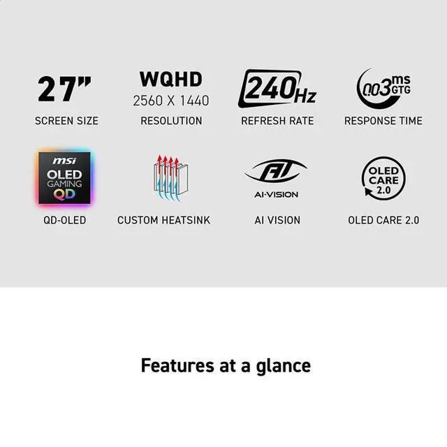 Alt view image 11 of 17 - MSI MAG 272QP QD-OLED X24 27" 16:9, 240Hz Gaming Monitor, 0.3ms, 2560 x 1440 (WQHD), 1x DP (1.4a), 2xHDMI (2.1), HDR ready, G-SYNC Compatible & FreeSync Premium