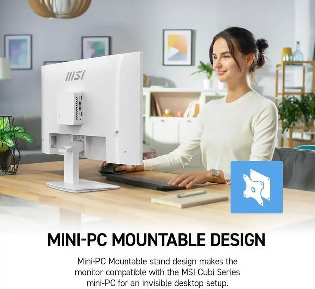 Alt view image 4 of 6 - MSI PRO MP273W E14A 27" IPS 1920 x 1080 (FHD) Gaming Office Monitor, 120Hz, Free-Synch, HDMI, DisplayPort, VGA Port, VESA Mountable, Tilt, Speaker, 4-Side Slim Bezel 1ms, White