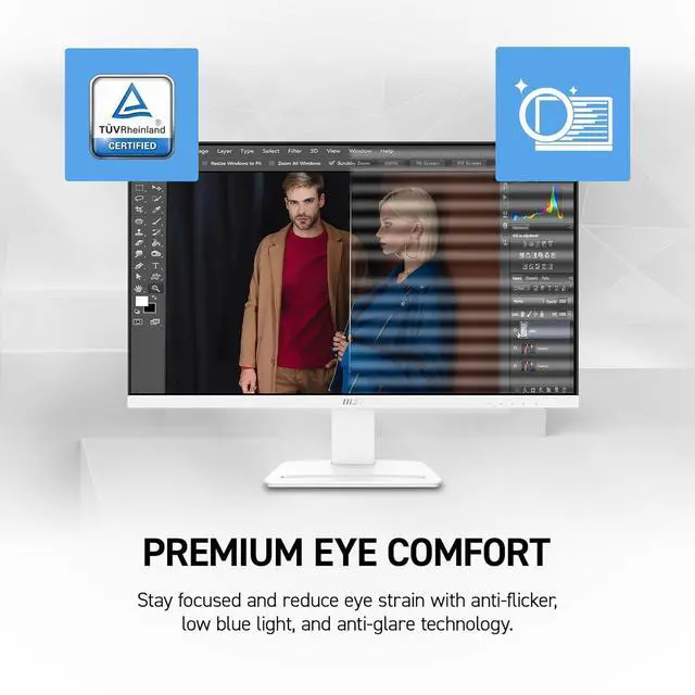 Alt view image 5 of 6 - MSI PRO MP273W E14A 27" IPS 1920 x 1080 (FHD) Gaming Office Monitor, 120Hz, Free-Synch, HDMI, DisplayPort, VGA Port, VESA Mountable, Tilt, Speaker, 4-Side Slim Bezel 1ms, White