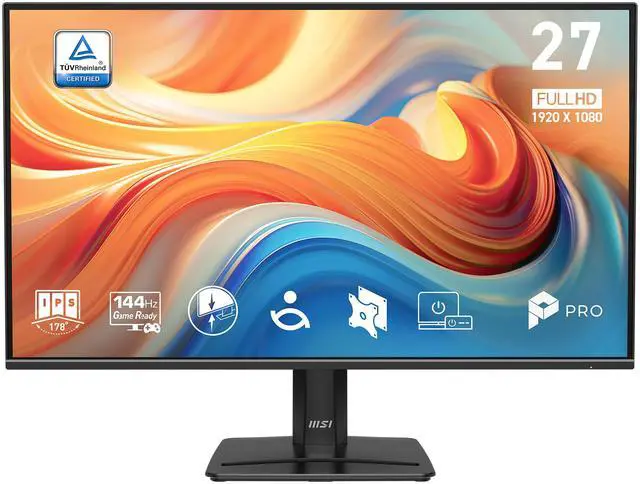 Main image of MSI PRO MP271 E14A, 27" 16:9, 144Hz 1ms, 1920 x 1080 (FHD), 1xDP, 1xHDMI (v2.0), Tilt Adjustable, VESA Mountable, HDR Adaptive-Sync Monitor