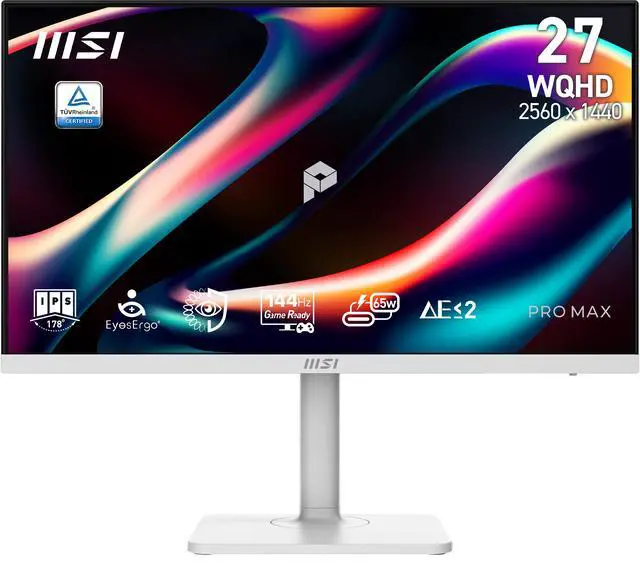 Main image of MSI 27 inch QHD 2K 1440P 144Hz AMD FreeSync HDR Ready USB-C Built-in Speakers White Computer Monitor with Height Adjustable, Pivot, Swivel & Tilt Stand PRO MAX 271QPHW E14