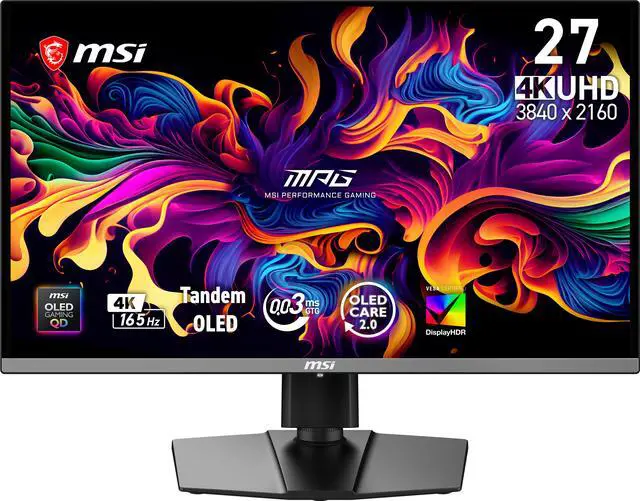 Main image of MSI 27 inch (26.5" viewable) UHD 4K 165Hz Adaptive Sync OLED Gaming Computer Monitor with Height Adjustable, Swivel, Pivot & Tilt Stand MAG 272UP QD-OLED E16