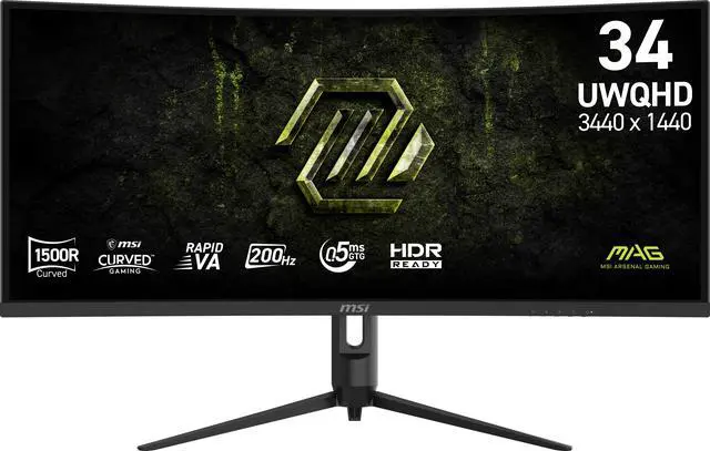 Main image of MSI 34" 200Hz Rapid VA UWQHD Gaming Monitor FreeSync Premium (AMD Adaptive Sync) Adobe RGB 88% / DCI-P3 90% / sRGB 110% MAG 342CQRF E20