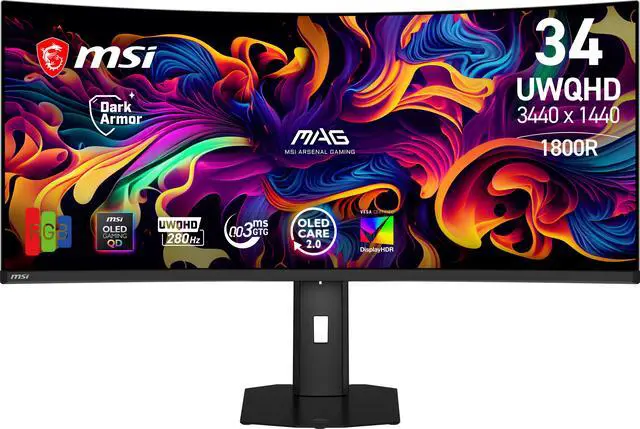 Main image of MSI 34" 280Hz QD-OLED UWQHD Gaming Monitor FreeSync Premium Pro & G-Sync Compatible Adobe RGB 97% / DCI-P3 99% / sRGB 136% MAG 341CQP QD-OLED X28