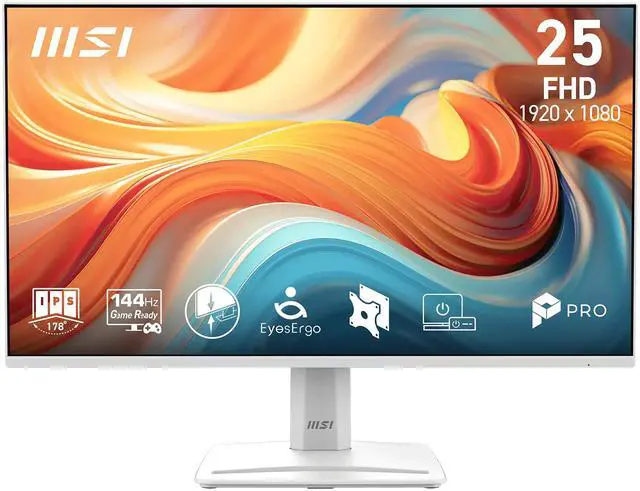 Main image of MSI PRO MP251W E14A 25" IPS FHD Monitor - 144Hz, Adaptive-Sync, HDR Ready, VESA Mountable, Tilt, 4-side slim bezel ,1ms - White