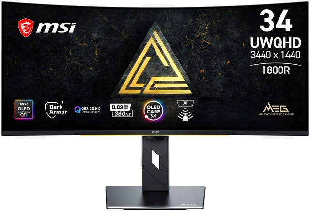 Main image of MSI MEG X 34" 360Hz QD-OLED UWQHD Gaming Monitor FreeSync Premium Pro & G-Sync Compatible