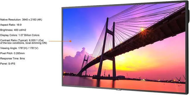 Alt view image 3 of 3 - NEC Display Solutions MultiSync ME501 50" Public Display, 3840 x 2160 (UHD), 18/7, 400 cd/m2, Landscape/Portrait, HDMI In x2, DisplayPort In, Audio Mini-Jack Out Built-in Speaker