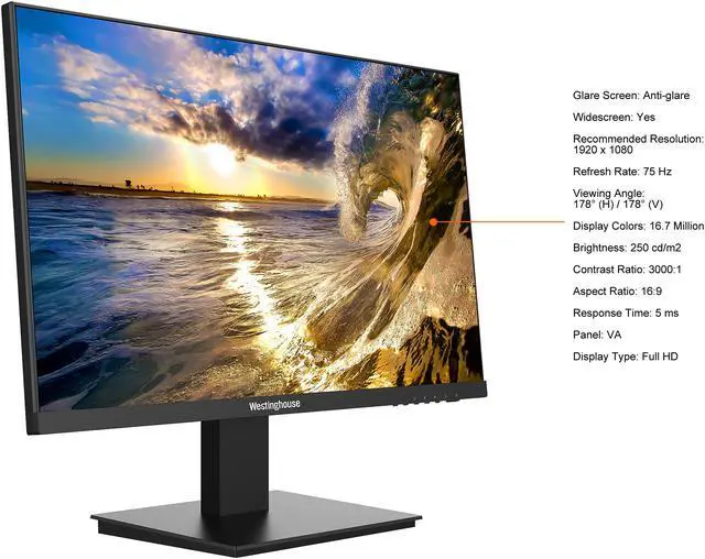 Alt view image 4 of 6 - Westinghouse 22" (21.5" Viewable) 75 Hz VA FHD Monitor 5 ms D-Sub, HDMI Flat Panel WH22FX9220