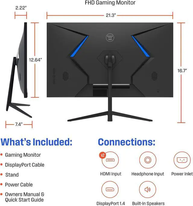 Alt view image 8 of 8 - Westinghouse 24" Flat Gaming Monitor, 180Hz, 1ms, AMD FreeSync Support, Low Motion Blur, 1080p Full HD IPS Display, for Office, PC & Console Games, Built in Speakers, 1x DisplayPort, 2X HDM WM24FA9420