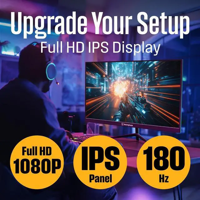Alt view image 2 of 8 - Westinghouse 27" Flat Gaming Monitor, 180Hz, 1ms, AMD FreeSync Support, Low Motion Blur, 1080p Full HD IPS Display, for Office, PC & Console Games with Built in Speakers, 1x DisplayPort, WM27FA9420