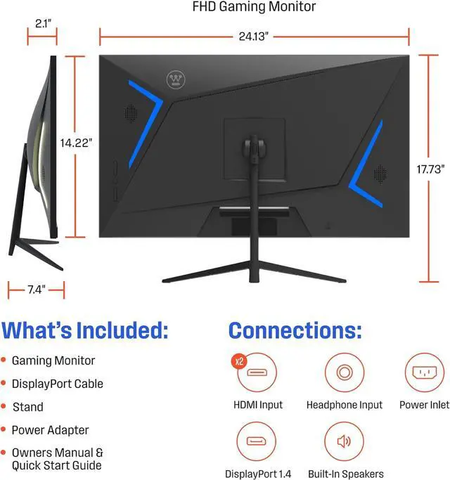 Alt view image 8 of 8 - Westinghouse 27" Flat Gaming Monitor, 180Hz, 1ms, AMD FreeSync Support, Low Motion Blur, 1080p Full HD IPS Display, for Office, PC & Console Games with Built in Speakers, 1x DisplayPort, WM27FA9420