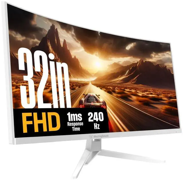 Main image of Westinghouse 32 Inch Curved Full HD White Gaming Monitor, 240Hz, AMD FreeSync Support, Low Motion Blur, 1500R Curve, 1920 x 1080, for PC Games with Built in Speakers, DisplayPort, HDMI