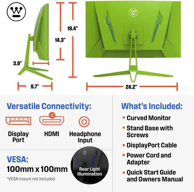 Alt view image 6 of 10 - Westinghouse 27" Full HD Curved Gaming Monitor - Green WC27RX6250G