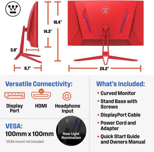 Alt view image 5 of 10 - Westinghouse 27" Full HD Curved Gaming Monitor - Red WC27RX6250R