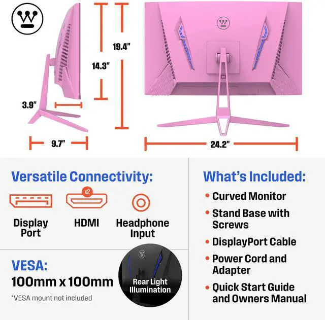 Alt view image 6 of 10 - Westinghouse 27" Full HD Curved Gaming Monitor - Pink WC27RX6250P