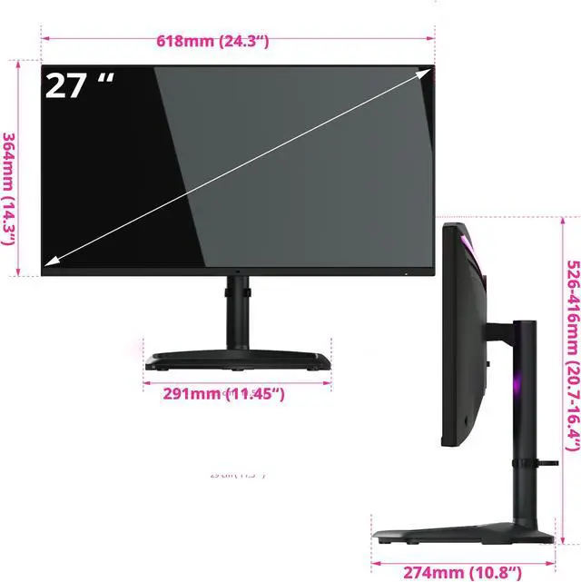 Alt view image 2 of 11 - Cooler Master GP27-FUS 27” 4K WUHD 3840 x 2160 QD Tech IPS PC Gaming Monitor, 4K WUHD, HDR1000, FreeSync/ G-Sync, 160Hz. 1ms (MPRT)/2ms ( GTG ), 98% DCI-P3, VESA Mounting Tilt & Swivel Adjustment (CMI-GP27-FUS-US)