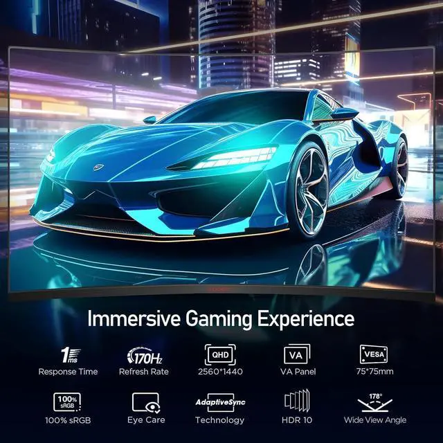 Alt view image 5 of 7 - KOORUI 31.5" 2560 x 1440 (2K) 170 Hz VA Gaming Monitor FreeSync Premium (AMD Adaptive Sync) 90% DCI-P3 G3221SC