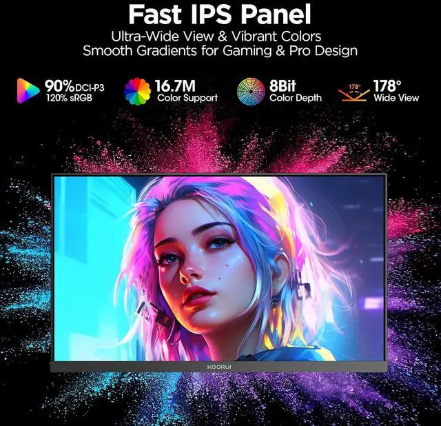 Alt view image 6 of 9 - KOORUI 23.8" 1920 x 1080 200 Hz IPS Gaming Monitor FreeSync Premium (AMD Adaptive Sync) 89% DCI-P3 G2411P