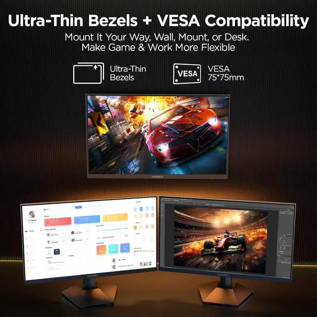 Alt view image 7 of 9 - KOORUI 23.8" 1920 x 1080 200 Hz IPS Gaming Monitor FreeSync Premium (AMD Adaptive Sync) 89% DCI-P3 G2411P
