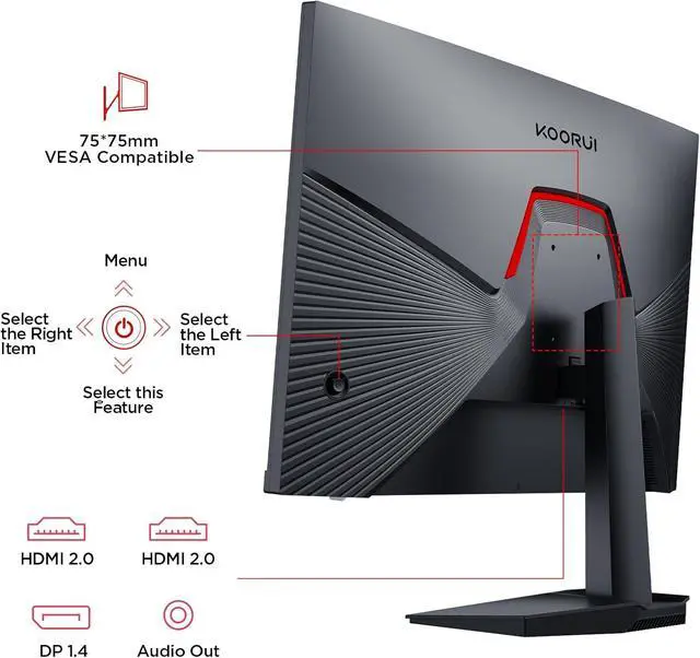 Alt view image 9 of 9 - KOORUI 23.8" 1920 x 1080 200 Hz IPS Gaming Monitor FreeSync Premium (AMD Adaptive Sync) 89% DCI-P3 G2411P