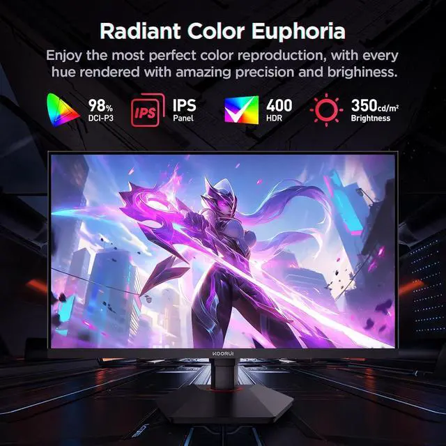 Alt view image 6 of 8 - KOORUI 27" 2560 x 1440 (2K) 320 Hz IPS Gaming Monitor FreeSync Premium (AMD Adaptive Sync) 95% DCI-P3 G2721E