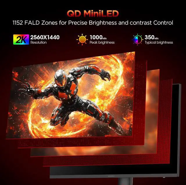 Alt view image 3 of 8 - KOORUI 27" 2560 x 1440 (2K) 200 Hz IPS Gaming Monitor FreeSync Premium (AMD Adaptive Sync) 98% DCI-P3 S2721PM