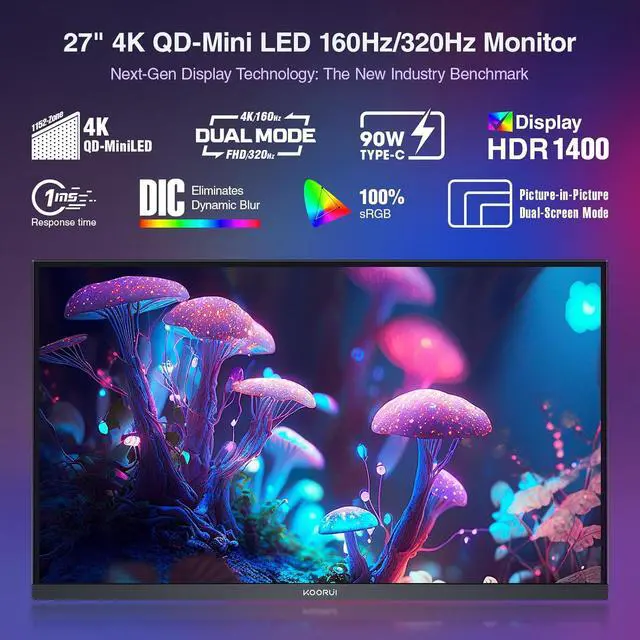Alt view image 2 of 8 - KOORUI 27" 3840 x 2160 (4K) 320 Hz IPS Gaming Monitor FreeSync Premium (AMD Adaptive Sync) 98% DCI-P3 S2741LM