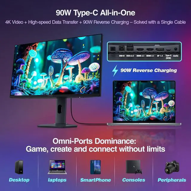 Alt view image 6 of 8 - KOORUI 27" 3840 x 2160 (4K) 320 Hz IPS Gaming Monitor FreeSync Premium (AMD Adaptive Sync) 98% DCI-P3 S2741LM