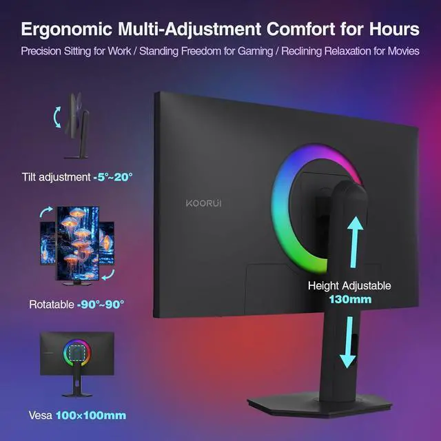 Alt view image 7 of 8 - KOORUI 27" 3840 x 2160 (4K) 320 Hz IPS Gaming Monitor FreeSync Premium (AMD Adaptive Sync) 98% DCI-P3 S2741LM