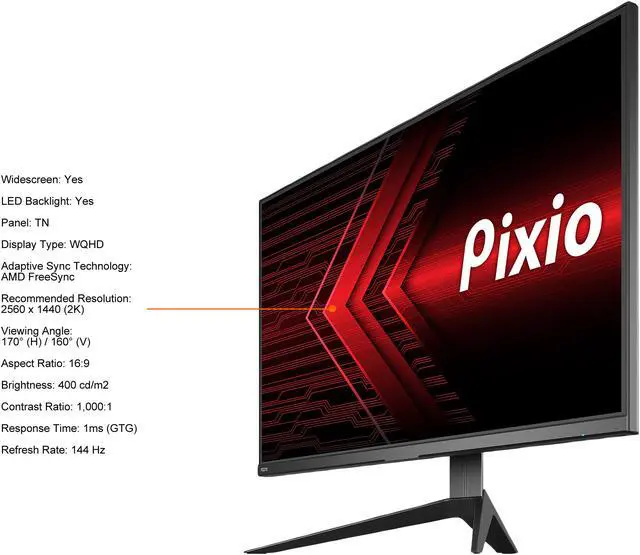 Alt view image 7 of 9 - Pixio PX278 27" WQHD 2560 x 1440 (2K) 1ms (with OD) 144 Hz HDMI, DisplayPort Adaptive Sync Gaming Monitor