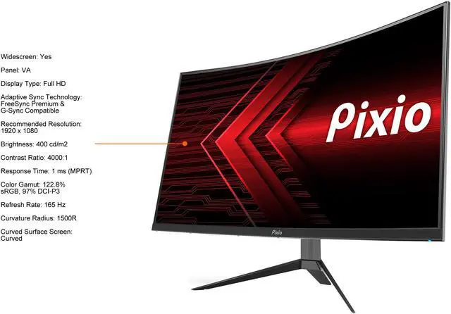 Alt view image 6 of 12 - Pixio PXC325 32" (31.5" Viewable) FHD 1920 x 1080 DCI P3 97%, 165Hz 1ms FreeSync Premium and G-Sync Compatible HDR, 1500R Curved Gaming Monitor