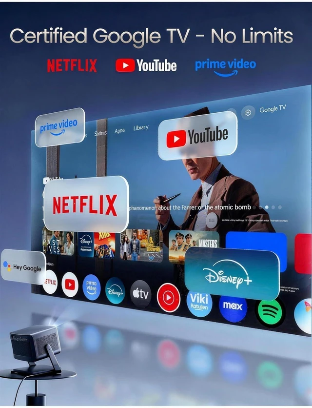 Alt view image 2 of 7 - Dangbei DBOX02 Pro 4K Laser Projector, 2000 ISO Lumens, Google TV & Netflix, HDR10+, Dolby Audio, 3D Ready, Auto Keystone/Focus, 300" Screen, Wi-Fi & Bluetooth Home Theater Projector for Bedroom