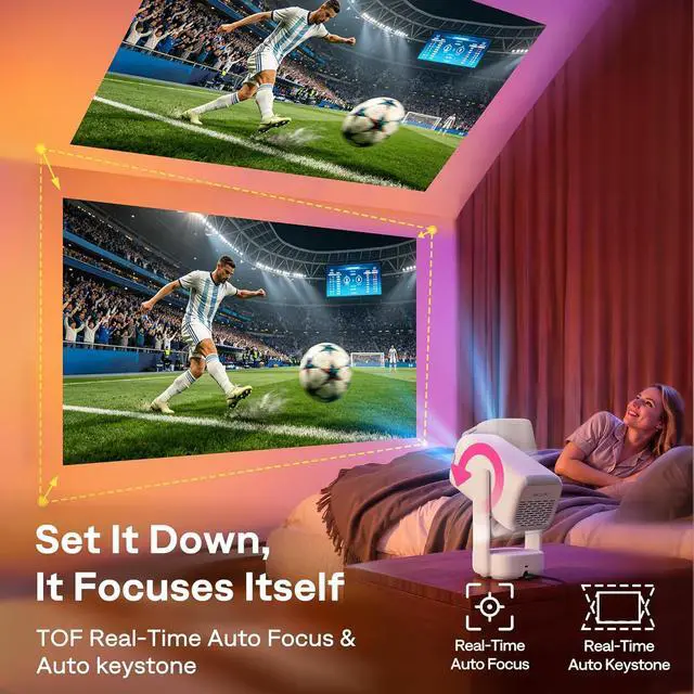 Alt view image 10 of 10 - Aurzen Roku TV USB-C Powered Smart Portable Projector with Wifi and Bluetooth, D1R air Roku TV Built-in, Native 1080P, DoIby Audio, Mini Projector for Home/Outdoor Movies, White
